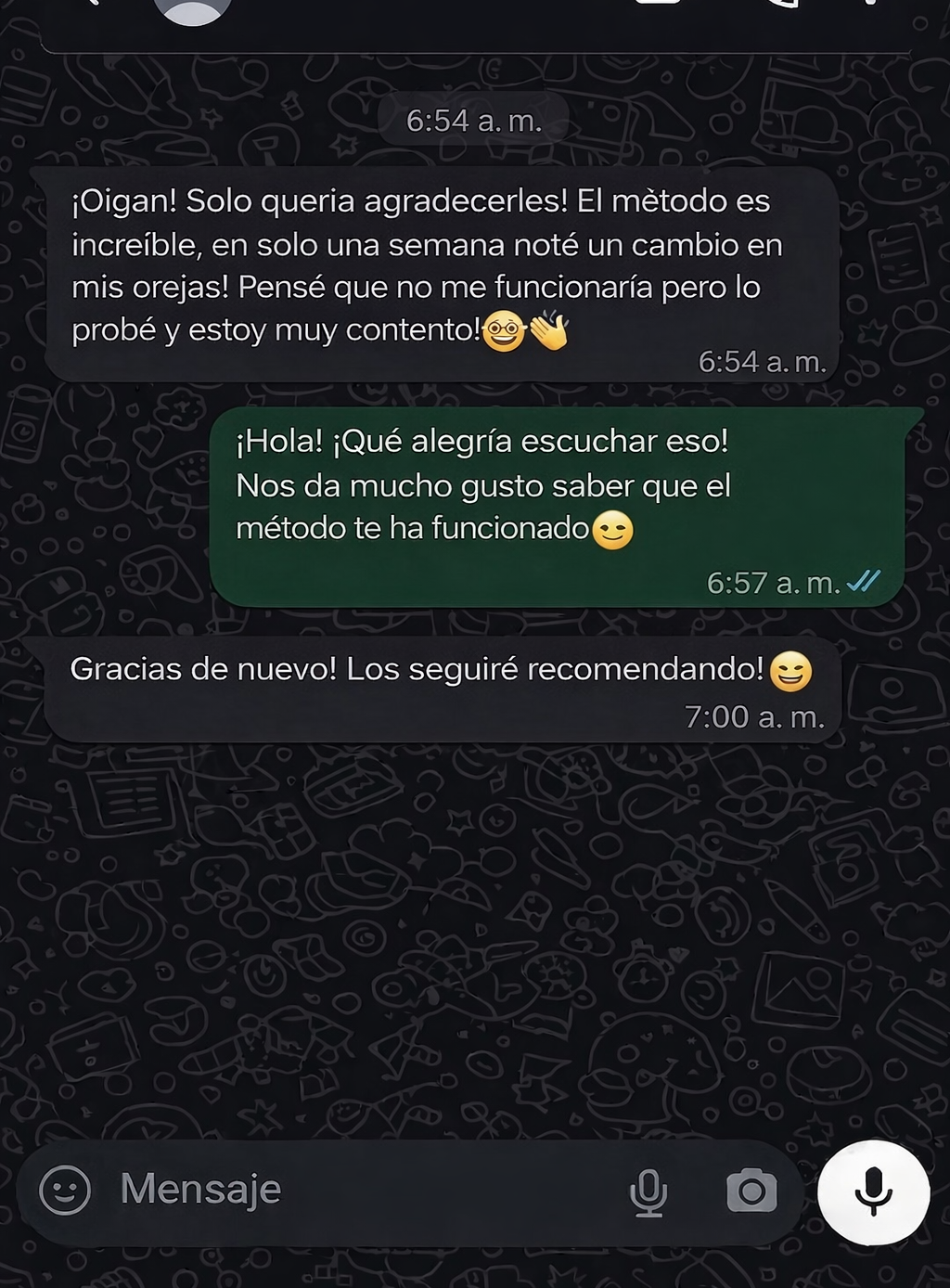 Chat WhatsApp cliente feliz