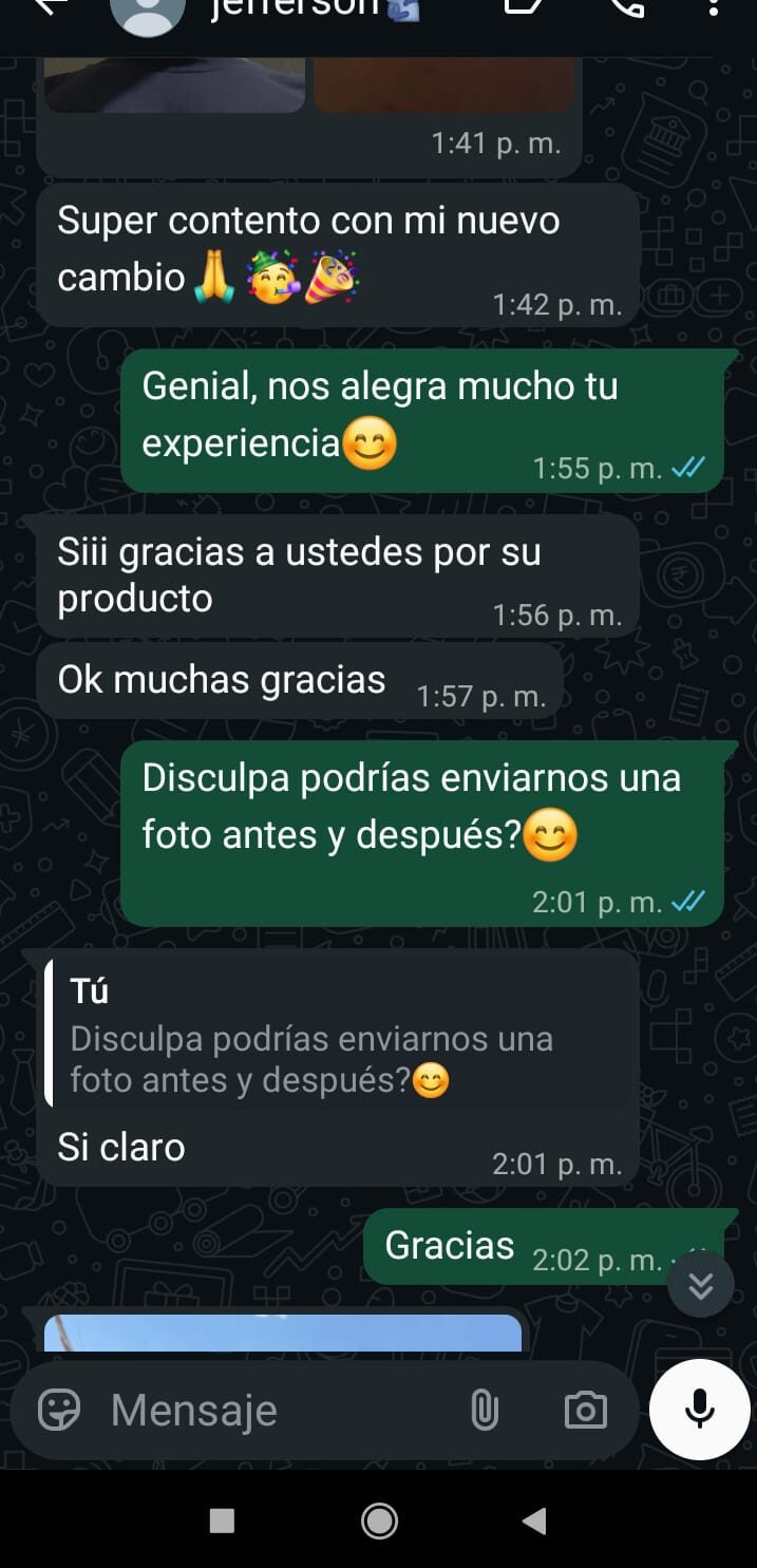 Chat WhatsApp cliente feliz